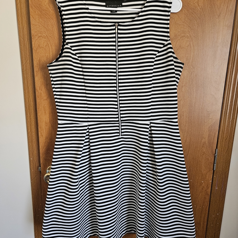 Attention Striped Black and White Midi Dress